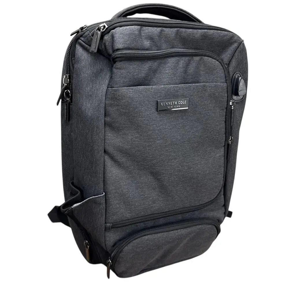 Kenneth Cole Reaction Laptop Backpack Gray Charcoal RFID Travel Work Bag 5715960